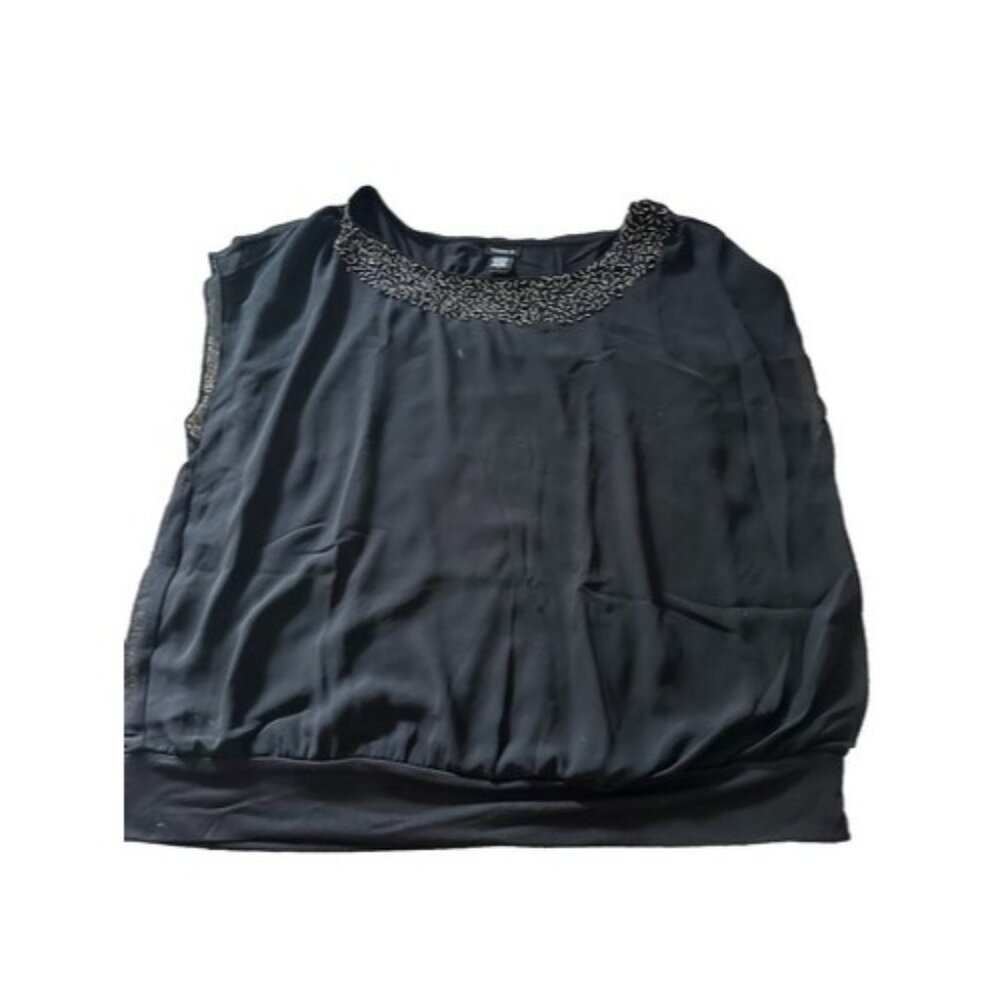 Torrid Blouse Women Plus Size 1X Black Beaded Neckline Sleeveless Overlay Top